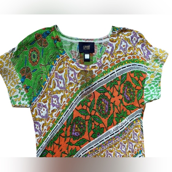 Roberto Cavalli Class Multicoloured Viscosa Knit T-Shirt Dress Size US 2 - Picture 5 of 11